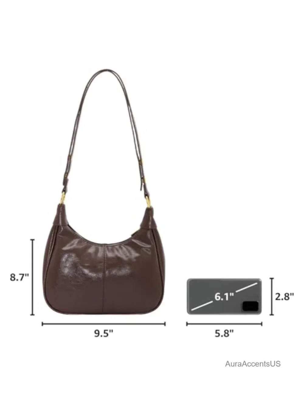 Crescent Shaped Hobo Bag with Zipper Faux Leather Shoulder Purse